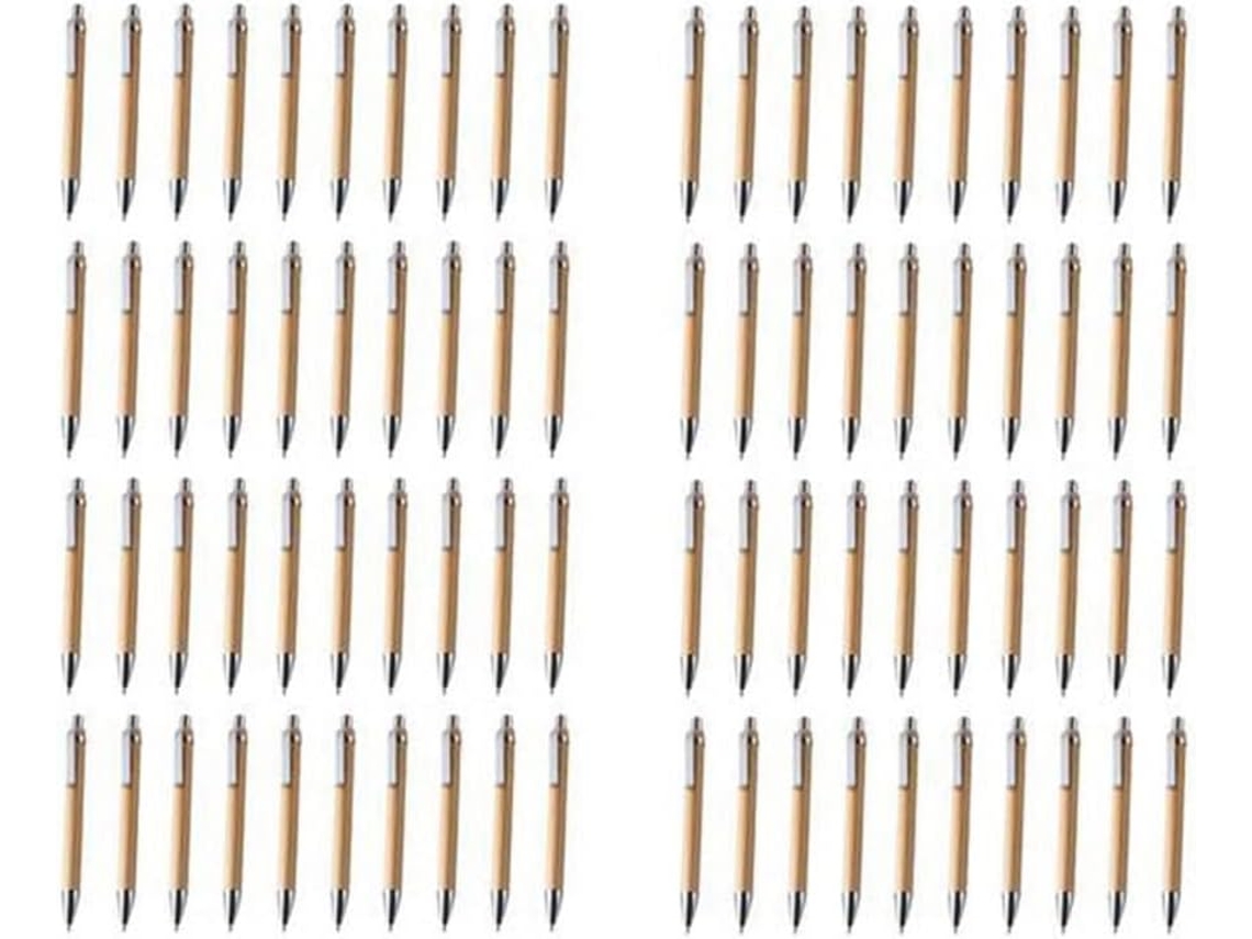 Juego De 80 Bolígrafos De Bambú E Instrumentos De Escritura, 40 De Tinta Negra Y Azul.