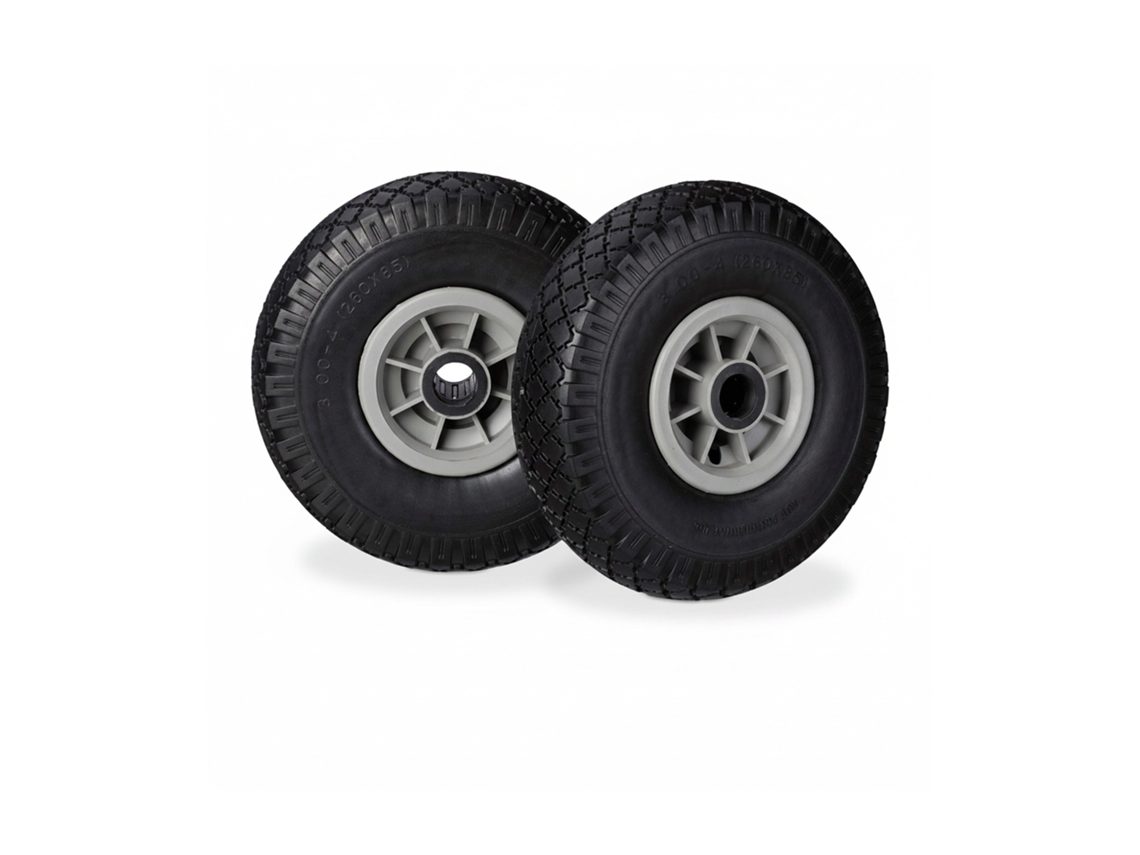 Relaxdays Set De Dos Ruedas De Carretilla, Resistente A Golpes, 3.00-4", Eje 25mm, Hasta 80 Kg, 260x85 Mm, Negro-gris