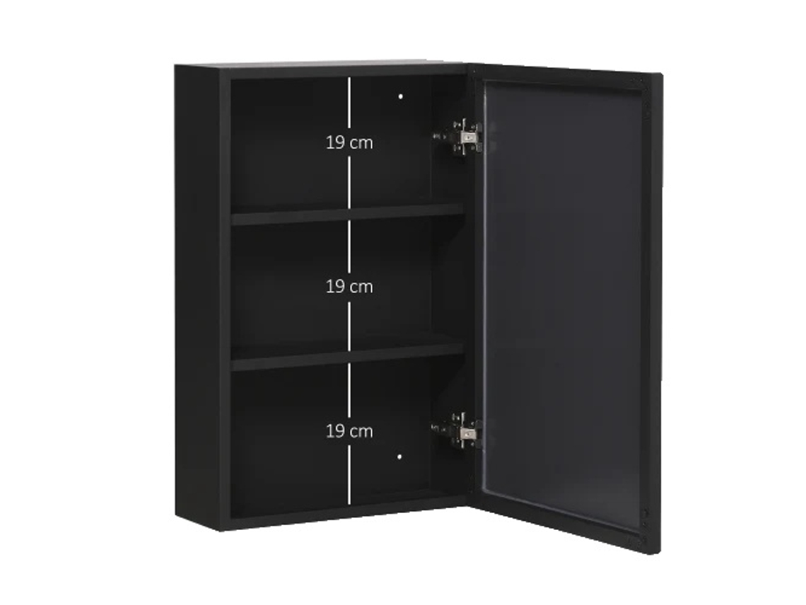 Armario con espejo, diseño que ahorra espacio, puertas con cierre suave, color negro.