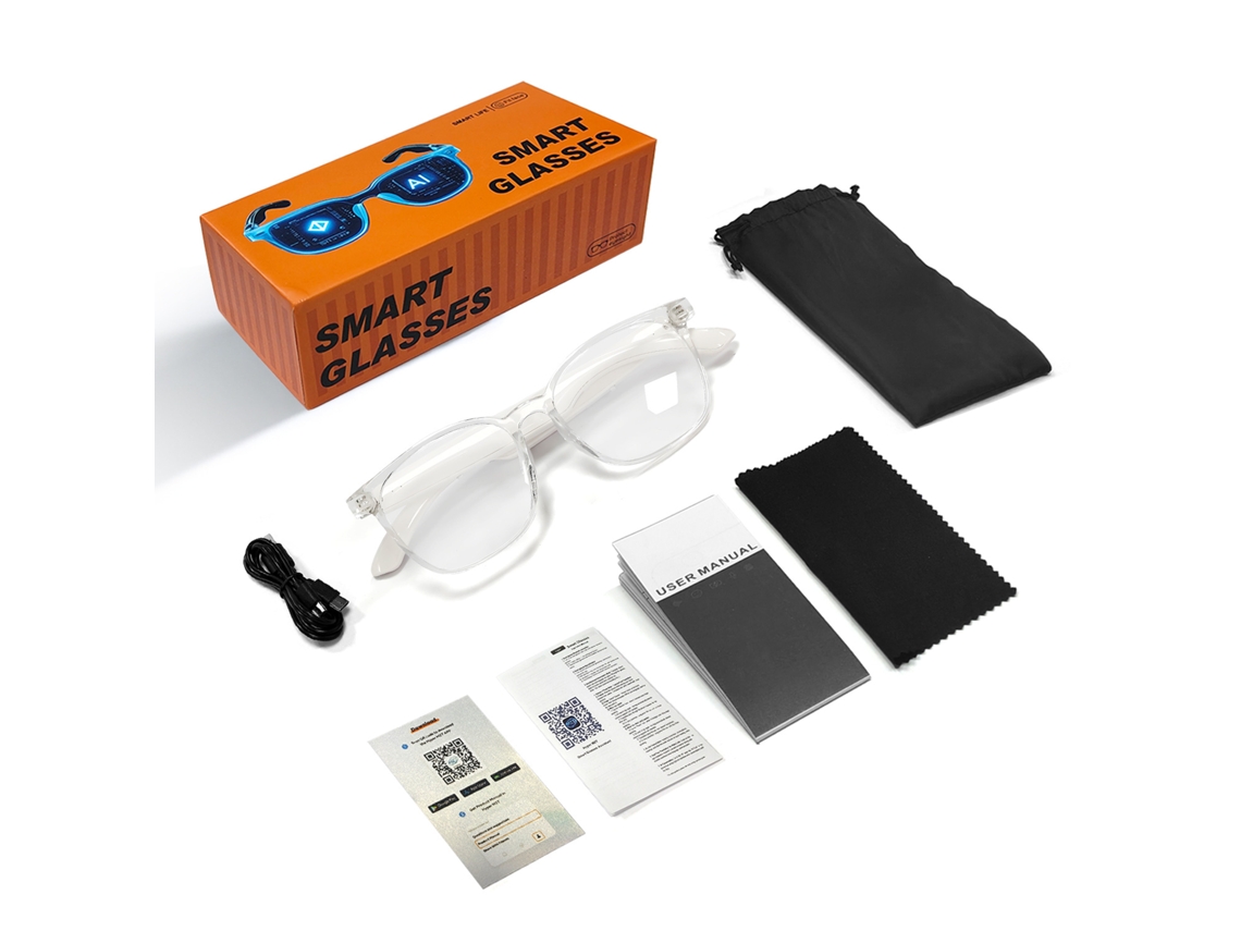 Gafas inteligentes Eifson F19, gafas de traducción con IA, más de 100 idiomas, música y llamadas por Bluetooth (blancas)