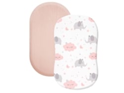 Lençóis De Berço, Conjunto Com 2 Protetores De Colchão Elásticos E Respiráveis, Ajuste Perfeito 360° (rosa - Elefante) Spqment