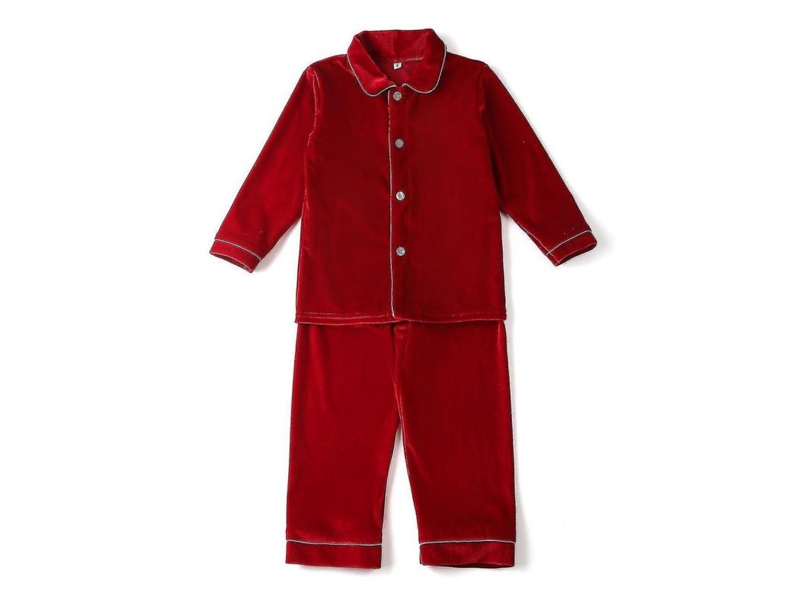 Pijamas Navideños Rojos Niños Niñas Tela Terciopelo Dorado Invierno Talla Regular 3-4t B Rojo
