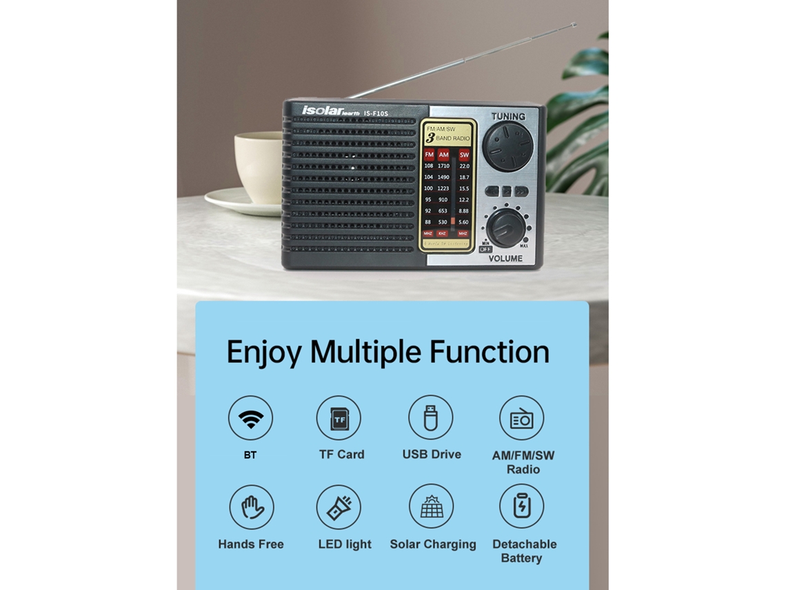 Radio De Emergencia (altavoz Bluetooth, Carga Solar, Linterna Con Manivela)