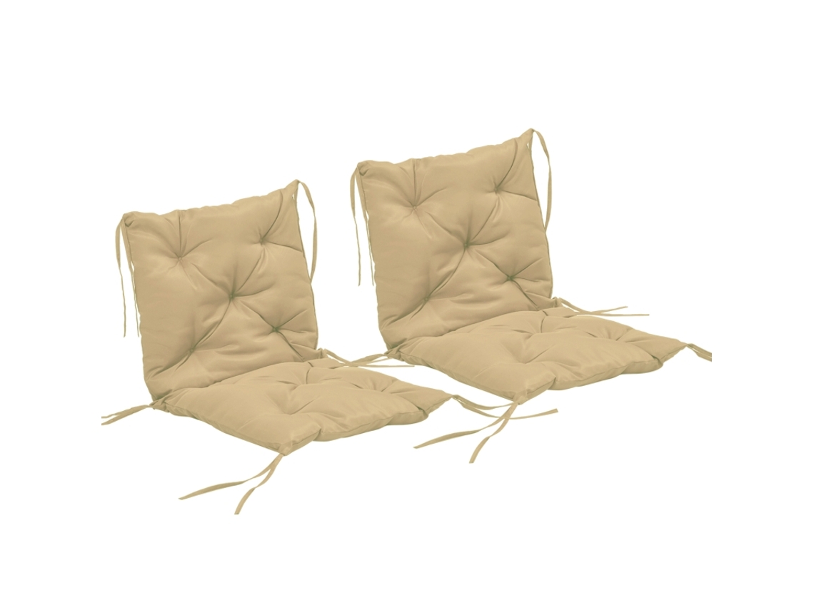 Juego De 2 Cojines Para Asiento, 98 X 50 Cm, Con Lazos, Funda De Tela De 8 Cm De Grosor, Color Caqui.