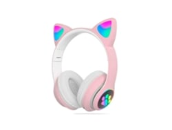 (rosa) Fones De Ouvido Bluetooth Dobráveis Com Orelhas De Gato E Iluminação Rgb