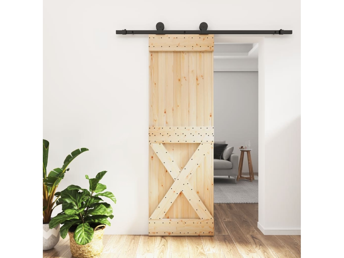 Puerta Corredera Con Herrajes Madera Maciza De Pino 70x210 Cm