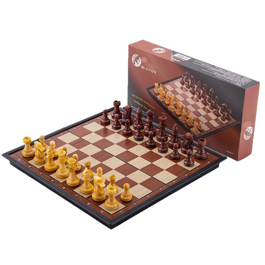 Juego de ajedrez de plástico con textura de madera, de 24 cm/9,4 pulgadas, con compartimentos de almacenamiento.
