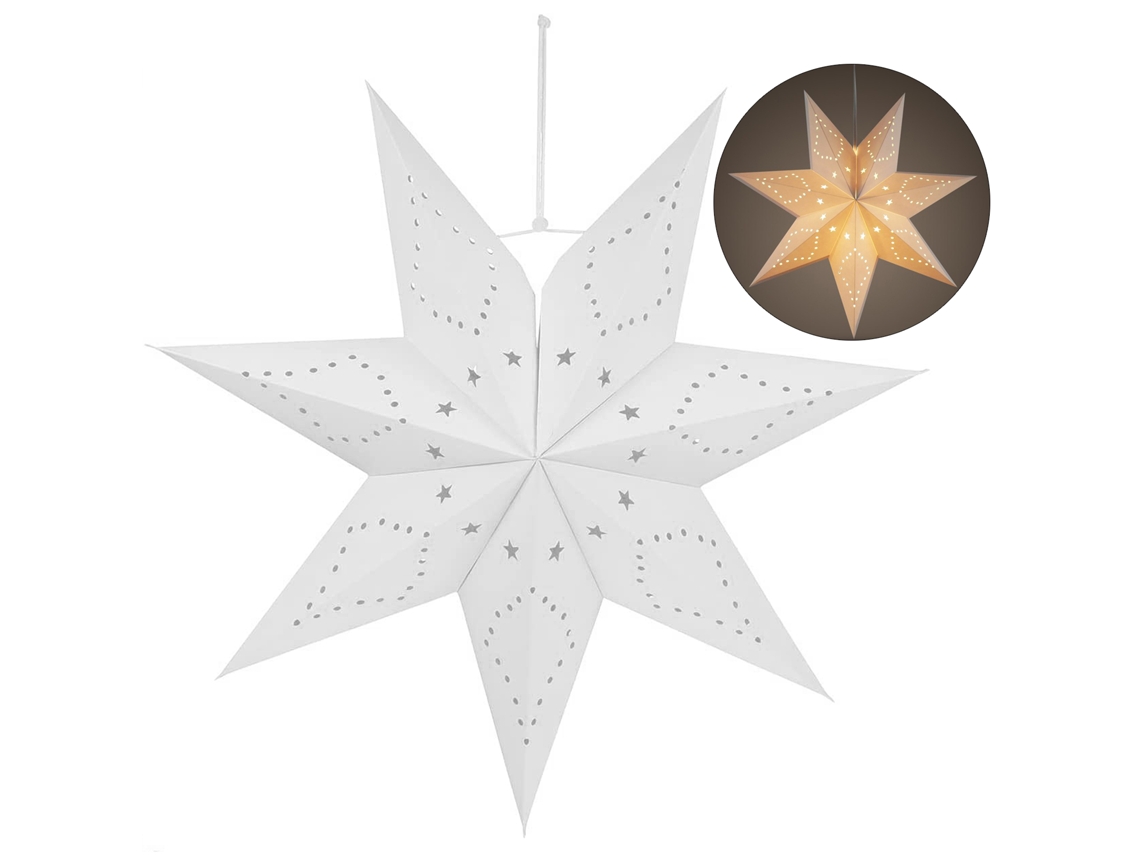 Lámpara de techo láser con forma de estrella, 7 puntos, 45 cm, blanca.