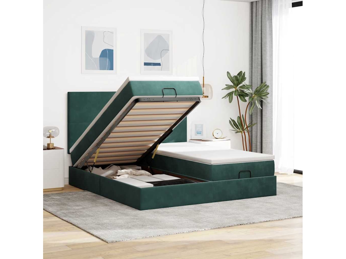 Estructura De Cama Otomana Colchones Terciopelo Verde Oscuro