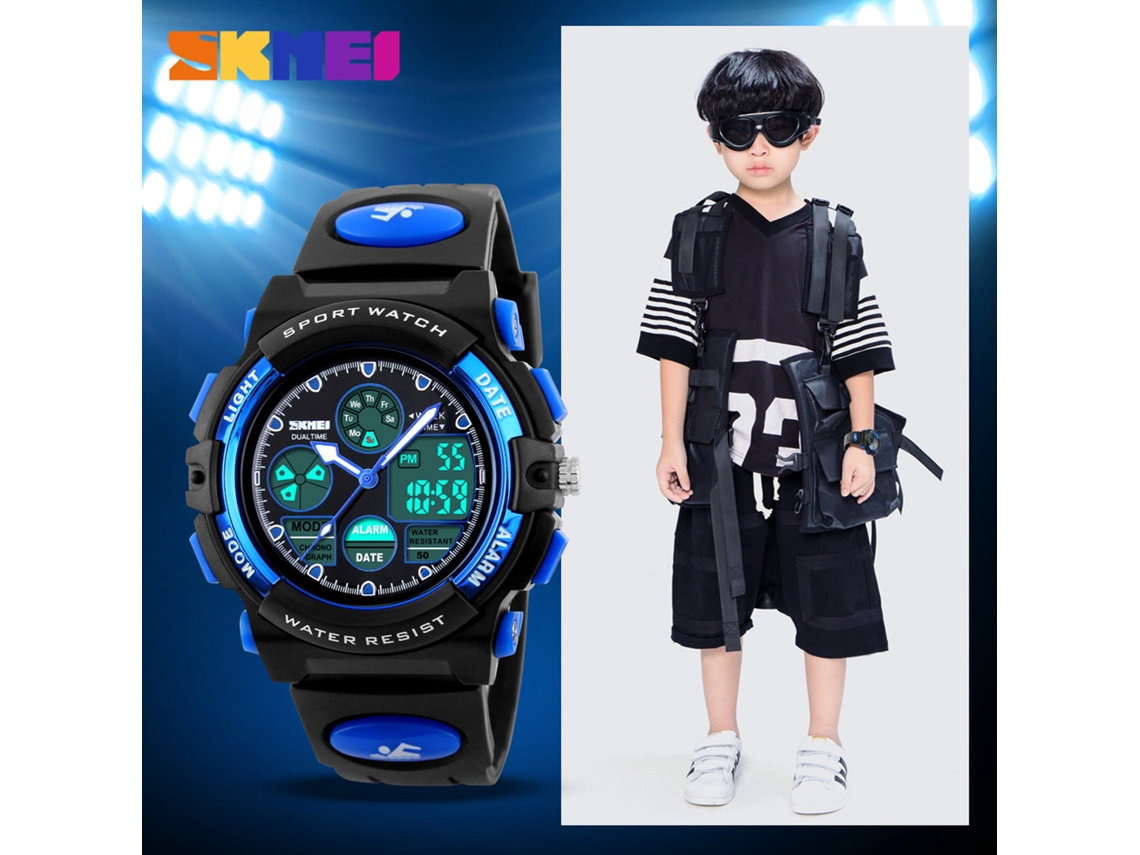 Reloj Deportivo Infantil Skmei 5atm, Resistente Al Agua, Con Alarma, Cronómetro Y Retroiluminación El.