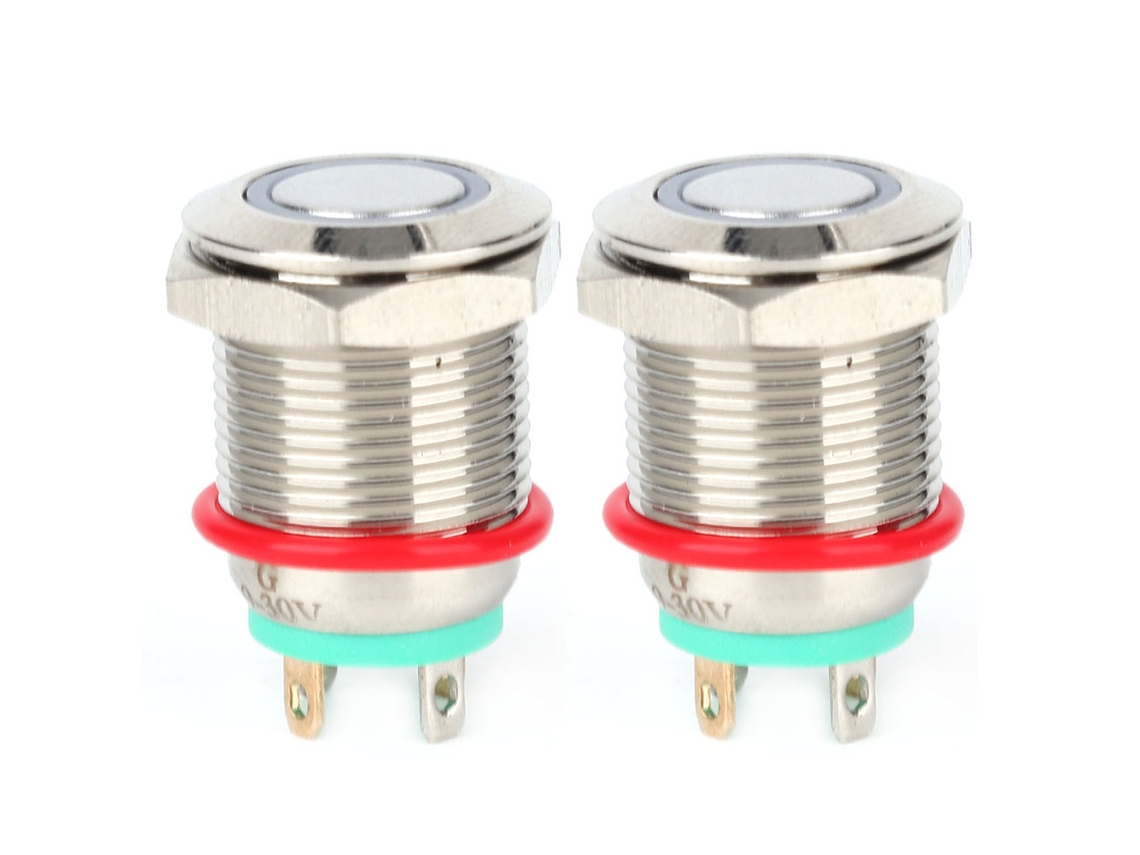 2 Piezas Interruptor De Botón Metal Auto Reset 12mm 4 Pin Con Luz Led Ip65 Verde 3~9v