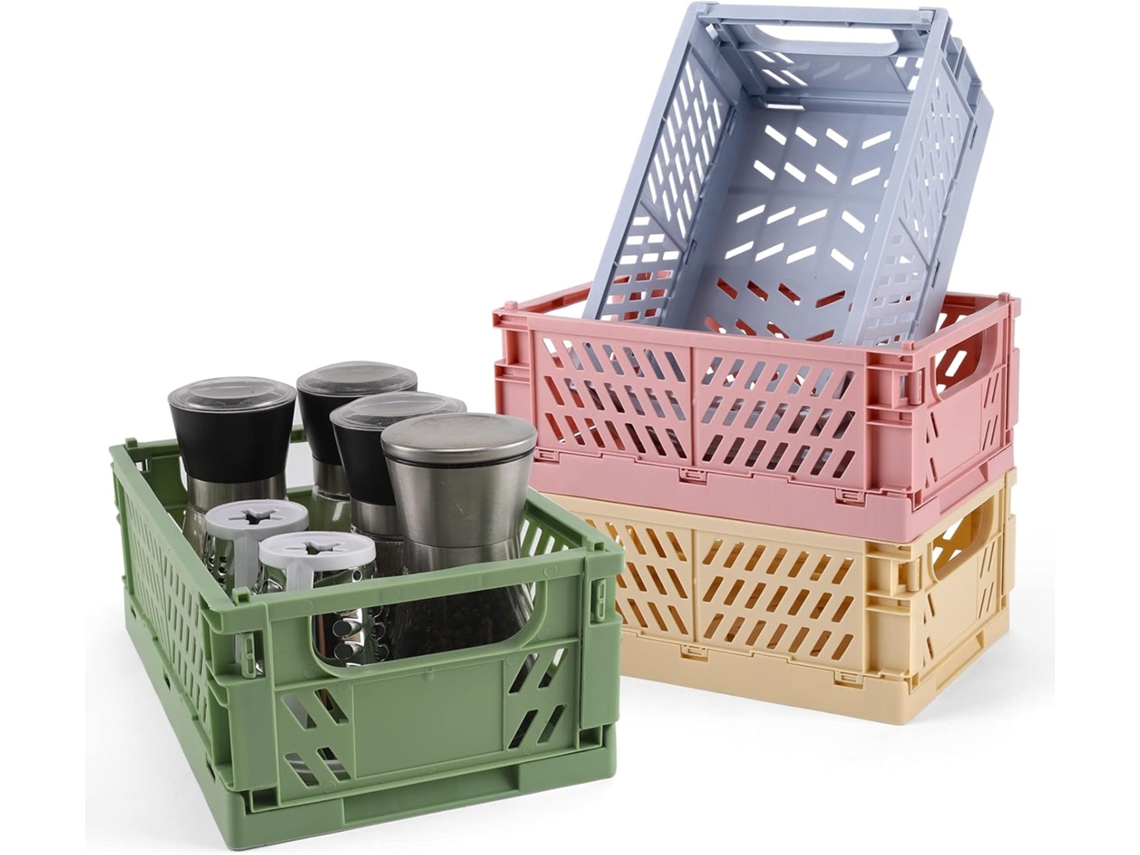 Paquete de 4 mini cestas organizadoras de plástico para estantes, caja de almacenamiento plegable, duradera y confiable (9,8 x 6,5 x 3,8)