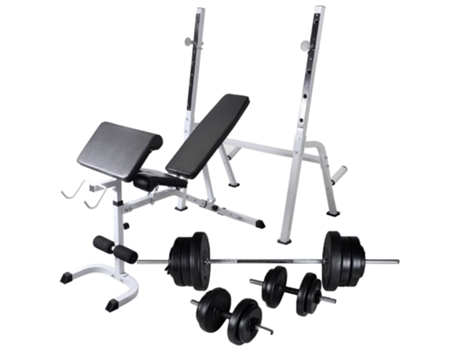 vidaXL Banco ejercicios con soporte pesas, pesas y mancuernas 60,5 kg