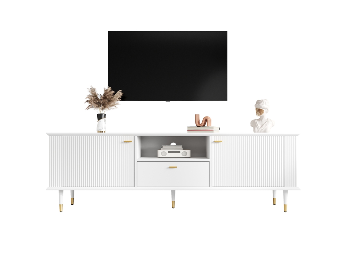 Mueble De Tv Moderno Con Cajones Y Nichos, Acabado Lacado.