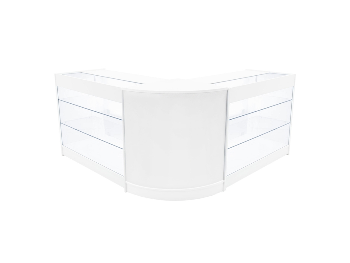 Conjunto de mostrador comercial MonsterShop Helios, blanco, 2xK1200 1xCM60, MDF y vidrio templado