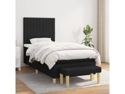 Cama Box Spring Con Colchón Tela Negro 80x200 Cm