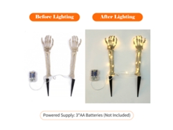 Paquete de 2 luces de estaca con forma de esqueleto para Halloween, 48 LED, 1,5 m, batería, blanco cálido