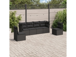 Conjunto de sofá de jardín de 6 piezas con cojines, mimbre sintético negro, DKD Home Decor