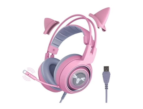 Auriculares para Juegos Cat con Sonido Envolvente Virtual 7.1 y luz LED de Ruido para computadora portátil Ps4 para Rosa BISBISOUS