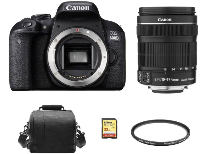Kit Cámara Réflex CANON EOS 800D EF-S 18-135mm F3.5-5.6 IS STM + SD de 32GB + Bolsa + Hoya 67mm PRO 1D Protector