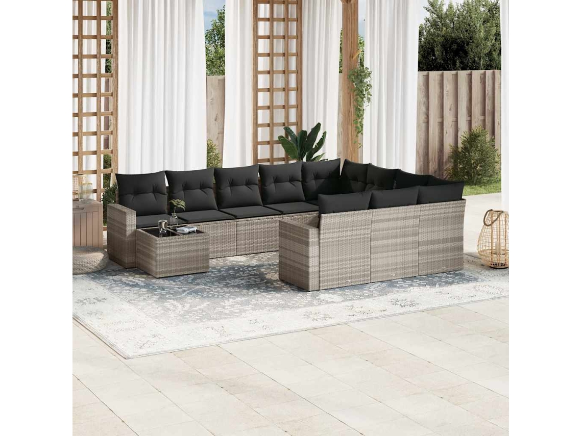 Conjunto de sofá de jardín de 11 piezas con cojines, ratán gris, DKD Home Decor
