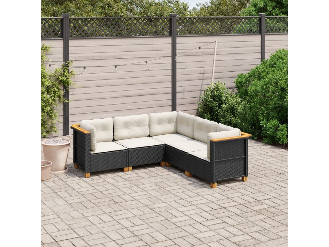 Conjunto de 5 sofás de jardín con cojines de mimbre sintético negro, Dkd Home Decor