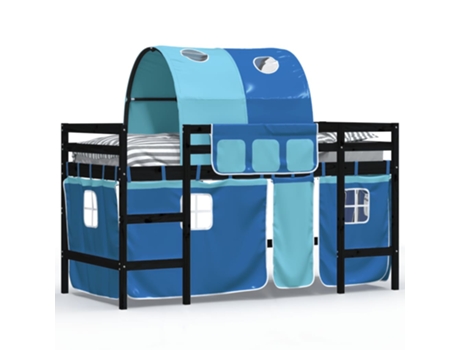 Cama alta para niños VIDAXL con túnel madera pino azul (90x200 cm)