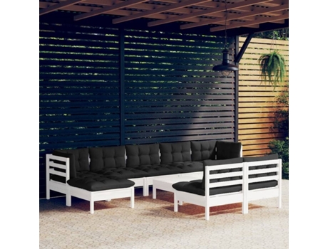 Conjunto 10 Muebles de jardín VIDAXL con cojines blanco madera de pino