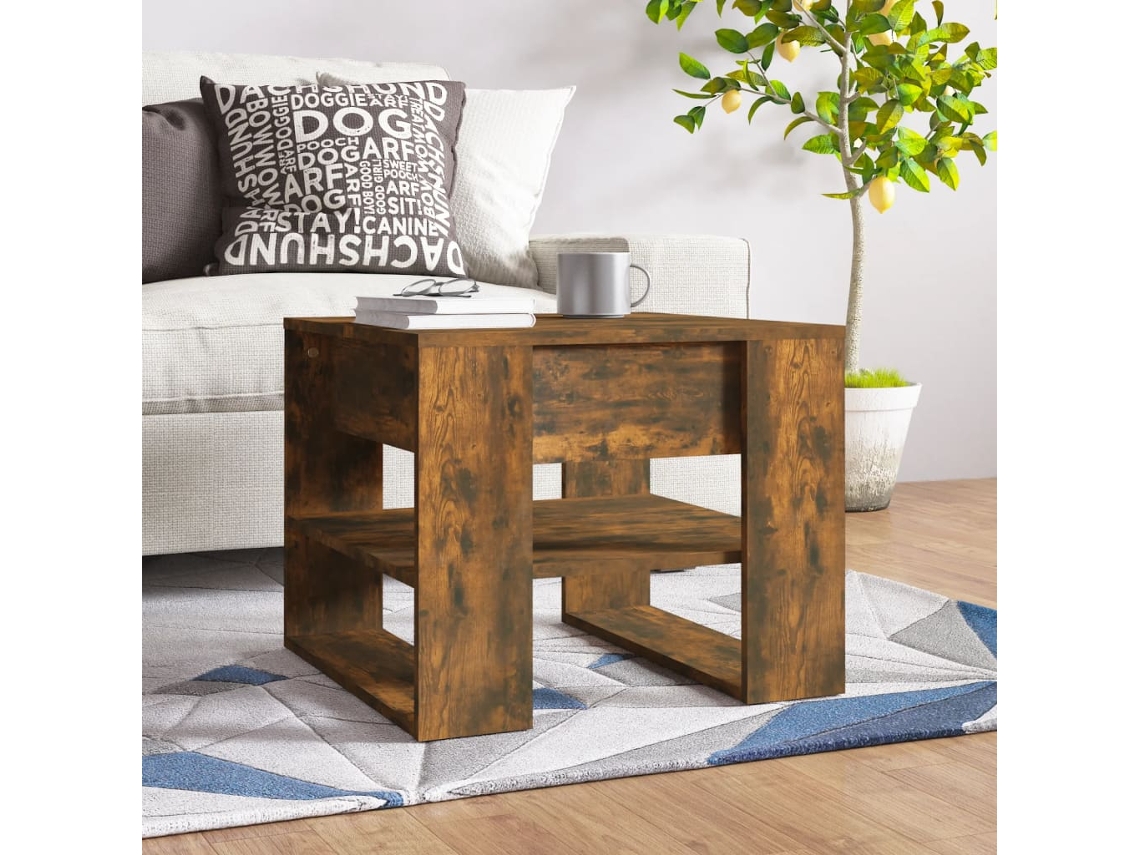 Mesa de Centro de Apoyo 55,5X55X45 Cm Madera Procesada Roble Ahumado