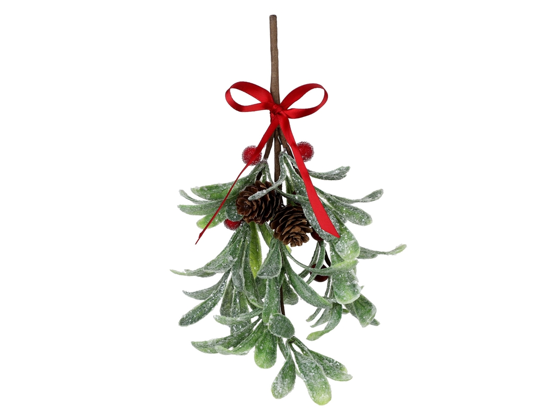 Hojas Artificiales De Muérdago, Adornos Navideños Verdes Y Festivos De Plástico De 28 Cm.