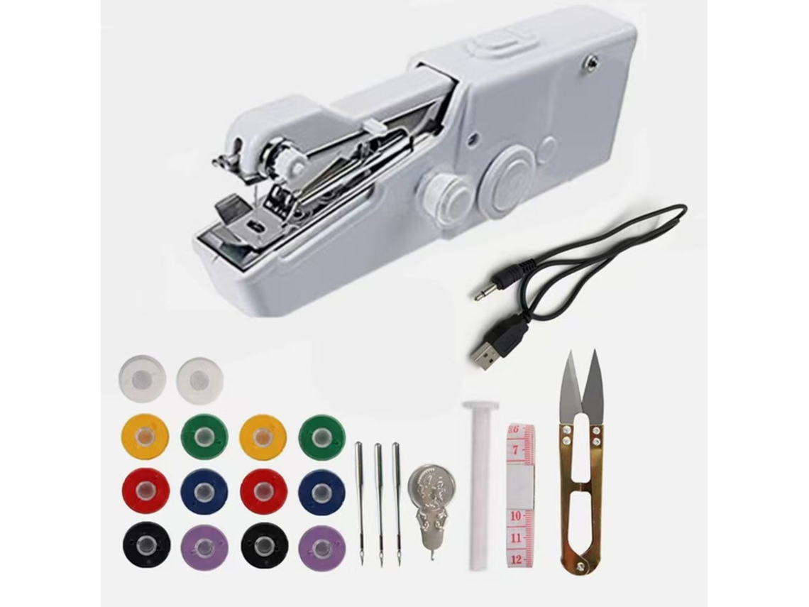 Máquina de coser portátil, herramientas de costura manual con aguja e hilo, ideal para viajes, hogar y principiantes, color blanco Cuich