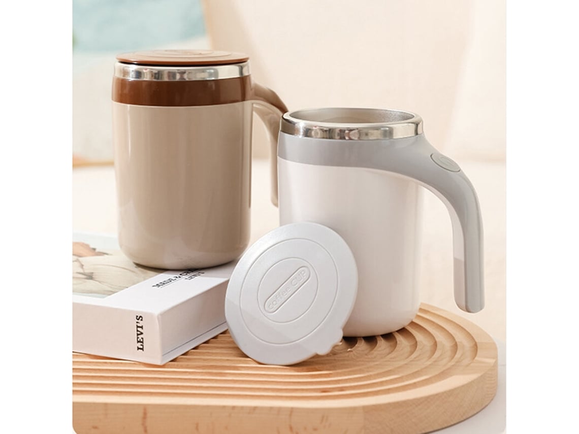 Caneca Magnética Recarregável Com Misturador Automático De 380ml Na Cor Cáqui Para Café E Milkshake