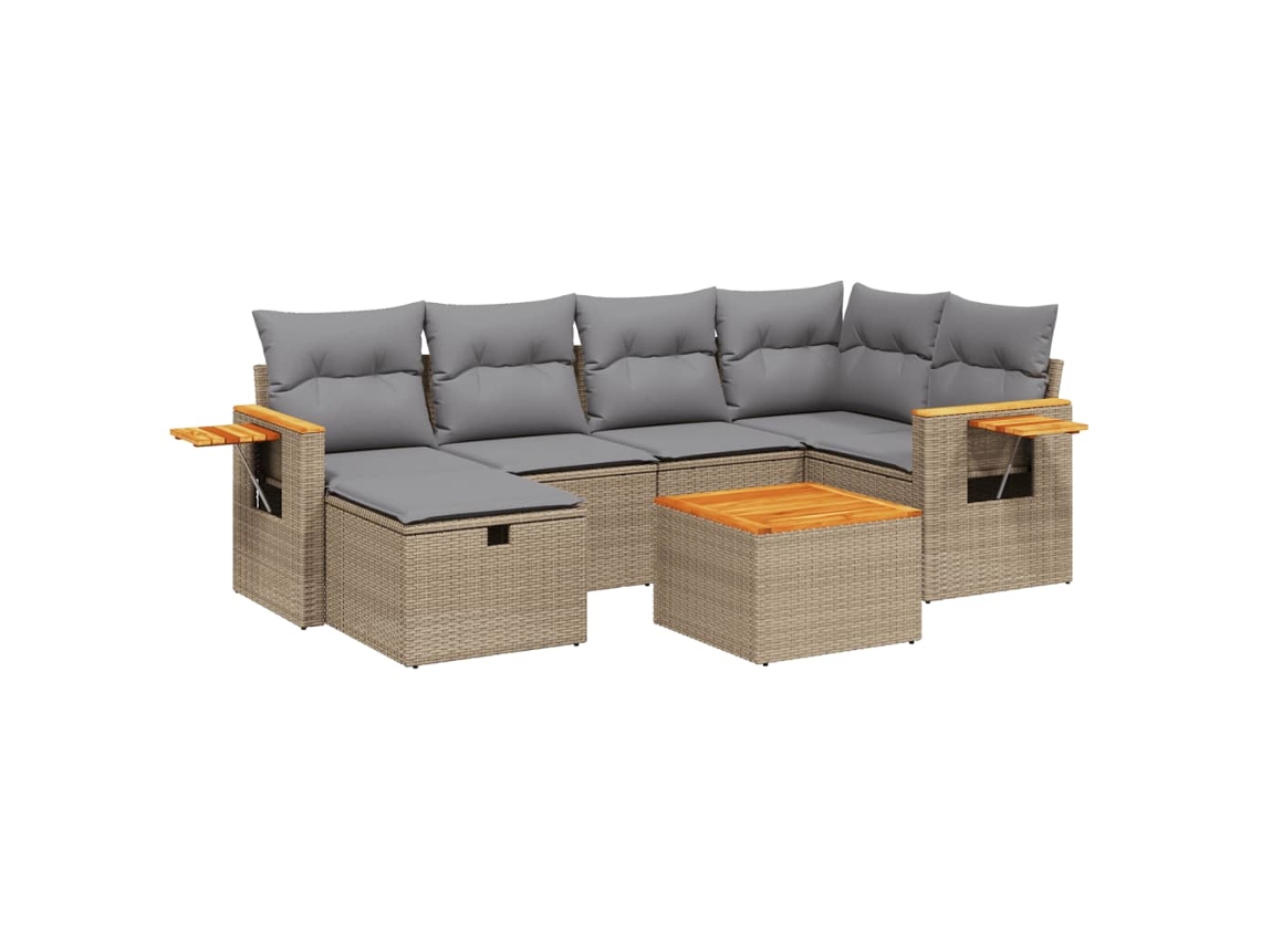 Conjunto 7 de sofás jardín con cojines beige mezcla VIDAXL ratán PE