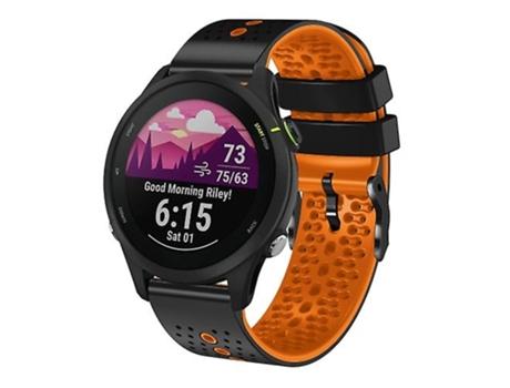 Correa para reloj Garmin Forerunner255, correa de silicona bicolor perforada de 22mm, negro-naranja VENISYMLIS