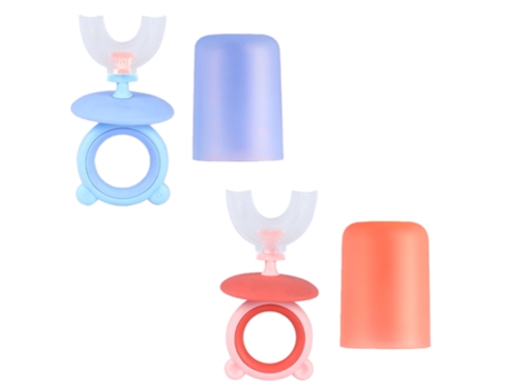 Paquete de 2 cepillos de dientes de silicona en forma de U para niños con taza de almacenamiento, cuidado bucal para niños - estilo 2