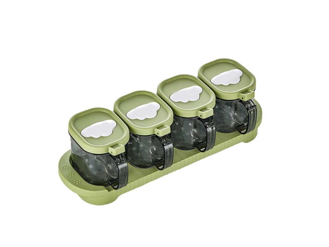 Juego De 4 Cajas Transparentes Animadas Para Especias Con Tapa Y Base, Organizador De Cocina.