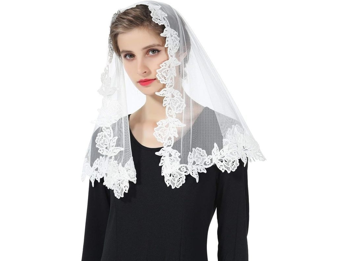 Velo Para La Misa Latina 2025 De Dentelle Mantilla, Cabecero De Iglesia Para La Capilla Católica Con Borde De Campana.