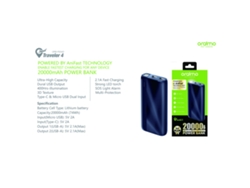 Batería Para Portátil Oraimo Opb-p204d De 20000 Mah Con Carga Rápida De 2.1 A, 2 Puertos Usb Y Luz Sos.
