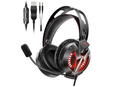 Auriculares para juegos con cable para PC con micrófono y luz LED, CHRONUS M180 de 78,7 pulgadas (negro)