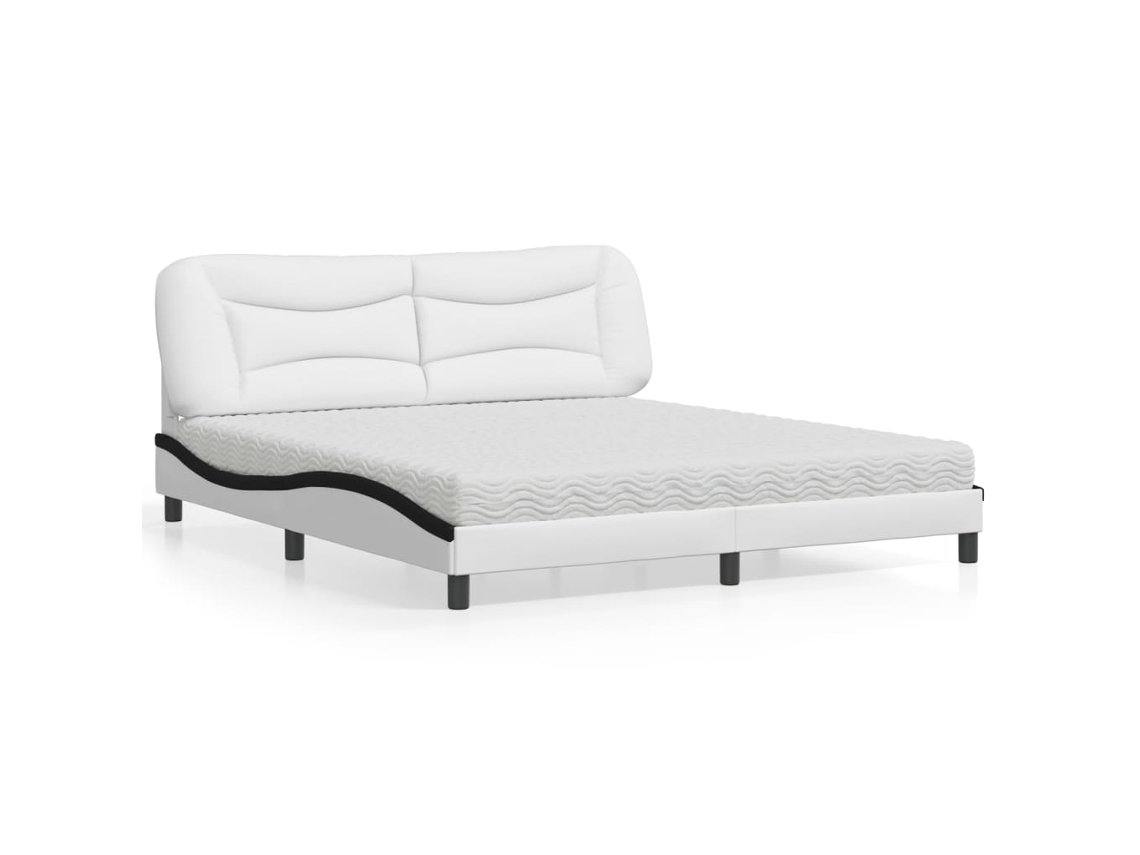 Cama Con Colchón Cuero Sintético Blanco Y Negro 180x200 Cm