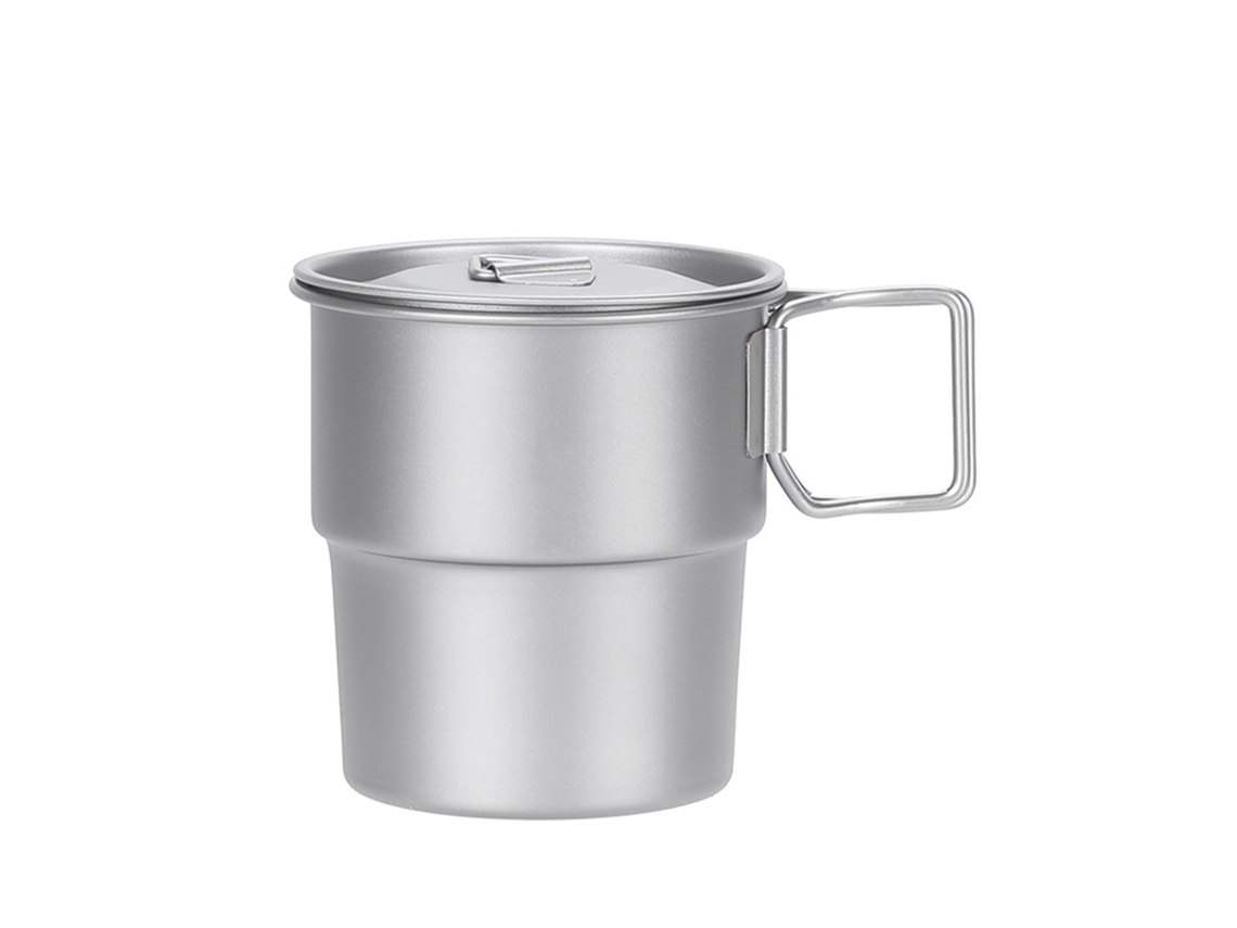 Tazas De Café Apilables De Titanio Para Camping De 300 Ml Con Asa Plegable, Taza De Metal Reutilizable Para Camping.