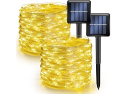 Guirnalda De Luces Solares Para Exteriores, 200 Led Impermeables, 8 Modos, Luces De Hadas Con Cable Plateado, 14 Metros (45,9 Pies)