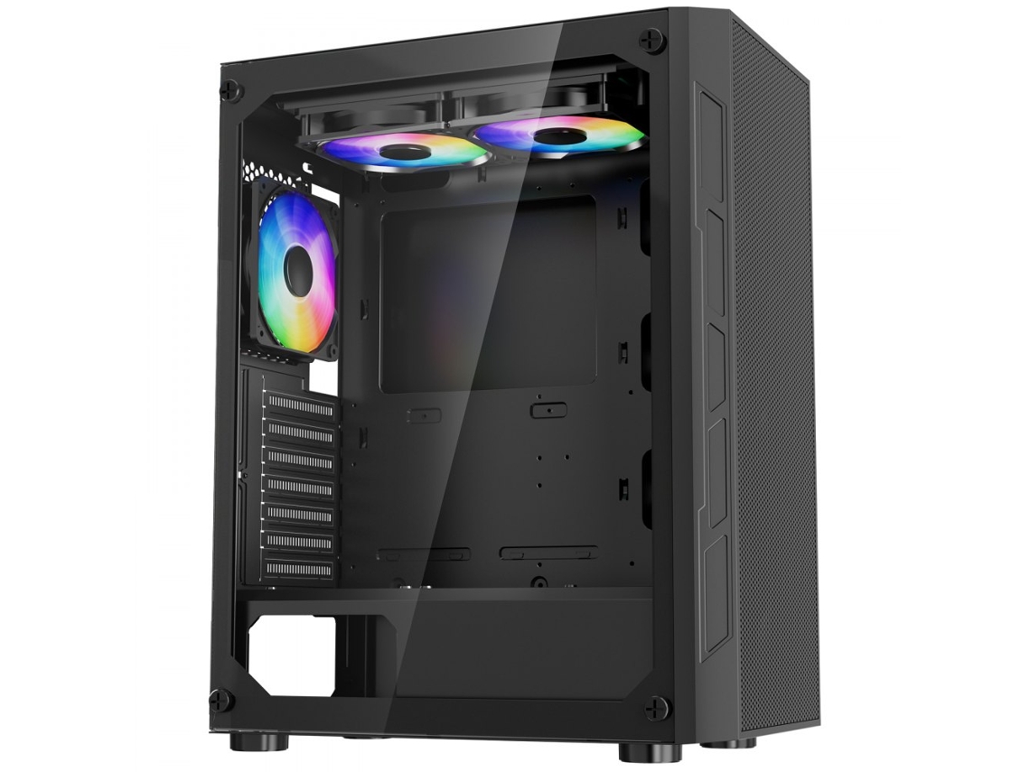 Gabinete Pc Gaming Mid-tower Con 3 Ventiladores Argb, Panel De Vidrio Y Soporte Atx Hasta 320 Mm Tekmaquinas