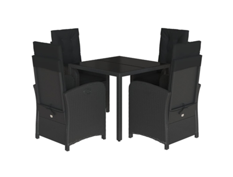 Conjunto 5 de muebles jardín VIDAXL con cojines ratán sintético negro