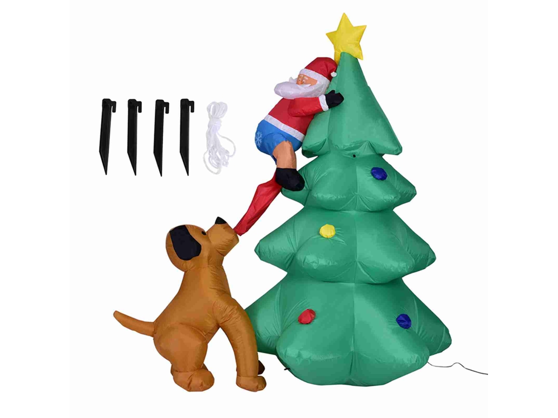 Árbol De Navidad Hinchable De 1,8 M Con Papá Noel, Perro, Luces Led, Decoración Para Exteriores
