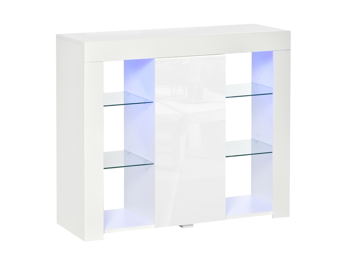 Aparador Led Con Mando A Distancia, Alto Brillo, Estantes Ajustables, Blanco, 97x35x83