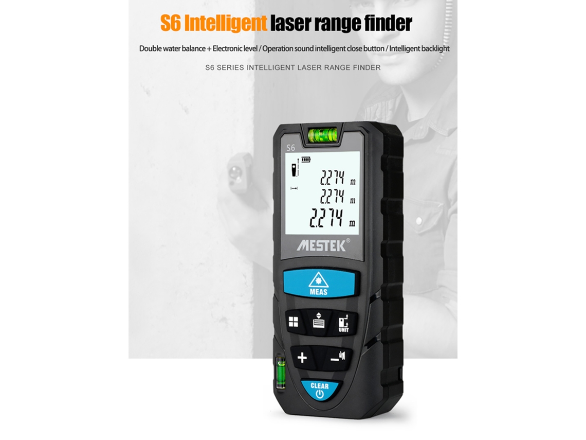 Medidor De Distancia Láser Portátil Mestek S6 De 50 M/70 M/100 M Con Precisión De 2 Mm, Nivel Electrónico Y Nivel De Burbuja - Negro