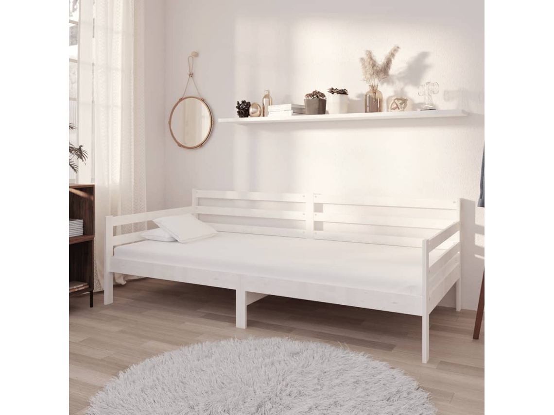 Sofá Cama con Colchón Madera de Pino Macizo Blanco (90x200 cm)