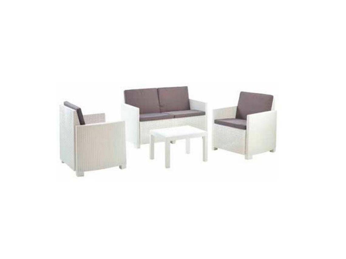Tresillo arena blanco 4 piezas 8 cojines conjunto