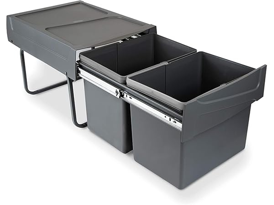 Hogar - Cubo De Basura De Cocina Con Base Fija, 2 Cubos Desmontables, Capacidad Total 30 Litros (15 Litros X 2), Diseño Moderno Adecuado Par